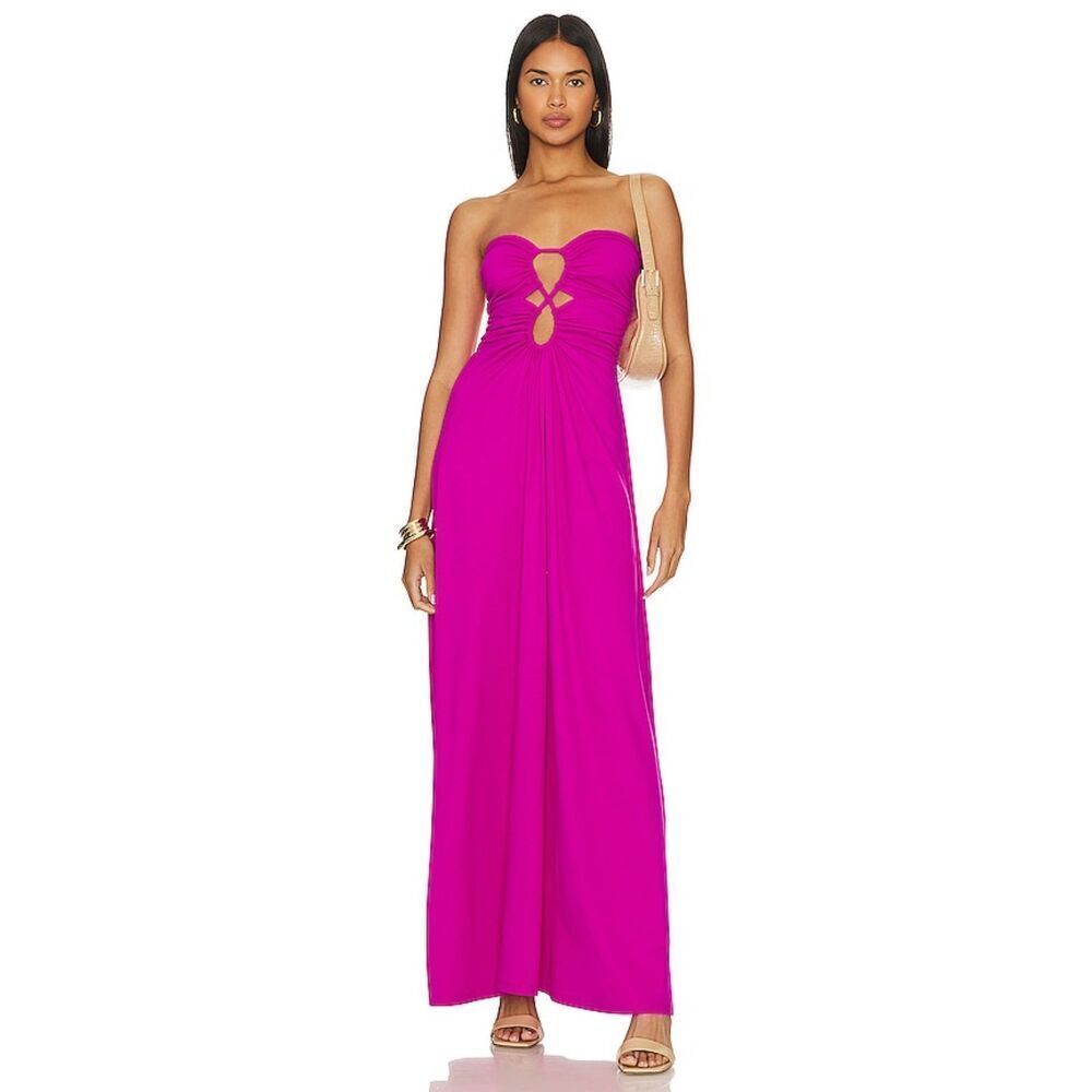 🆕 SUSANA MONACO LARGE CIRCLE FRONT MAXI STRAPLESS MAGENTA PINK DRESS